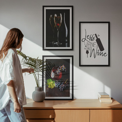 Set 3 slik v okvirju Kozarci vina z grozdjem in napisom