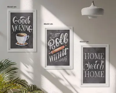 Komplet 3 slik v okvirjih z motivi domače kuhinje
