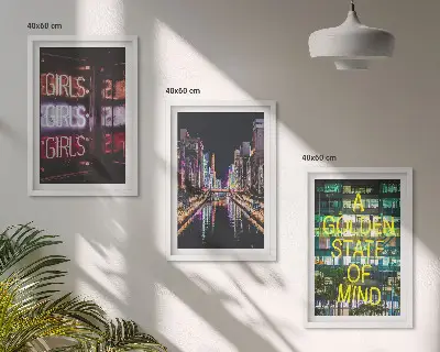 Neonski napisi reka ponoči komplet 3 slik v okvirju