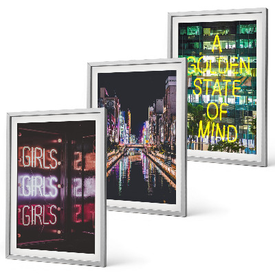 Set 3 slik v okvirju Neonski napisi reka ponoči