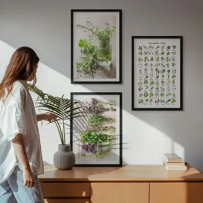 Posušena zelišča za kuhinjo večdelna slika v okvirju