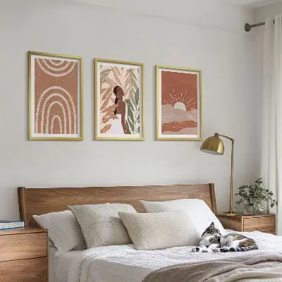 Boho abstraktne oblike komplet 3 slik v okvirju