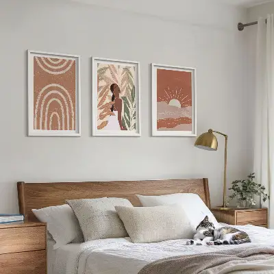 Boho abstraktne oblike komplet 3 slik v okvirju