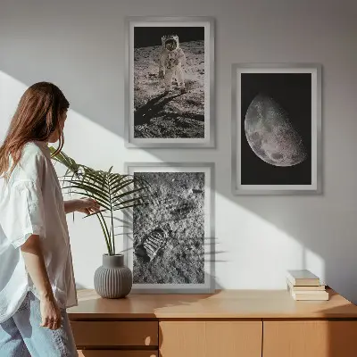 Fotografija astronavta na Luni triptih v okvirju