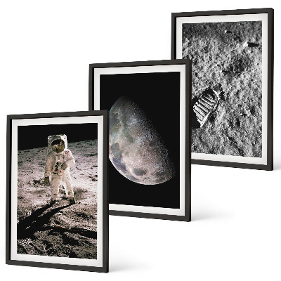 Triptih v okvirju Fotografija astronavta na Luni