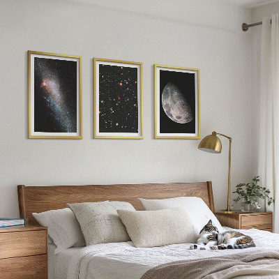 Triptih v okvirju vesoljske galaksije zvezde luna