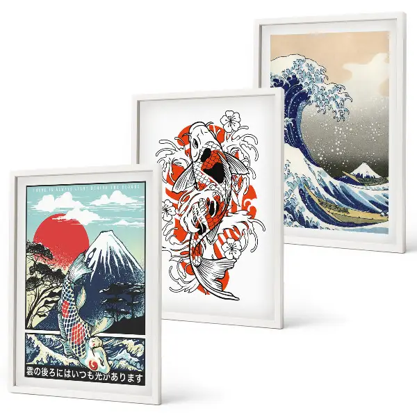 Večdelna slika v okvirju z motivom japonskega vala Kanagawa