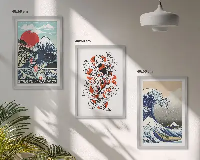 Večdelna slika v okvirju z motivom japonskega vala Kanagawa