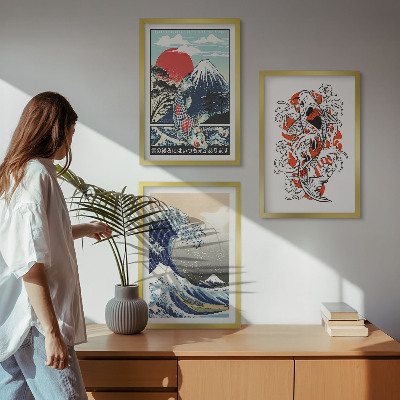 Večdelna slika v okvirju Gore rib Veliki val Japonska