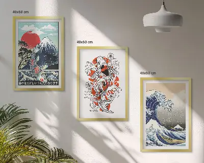 Večdelna slika v okvirju z motivom japonskega vala Kanagawa