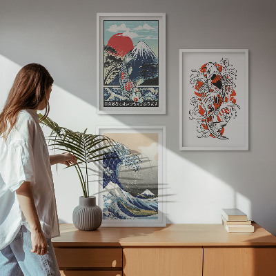 Večdelna slika v okvirju Gore rib Veliki val Japonska