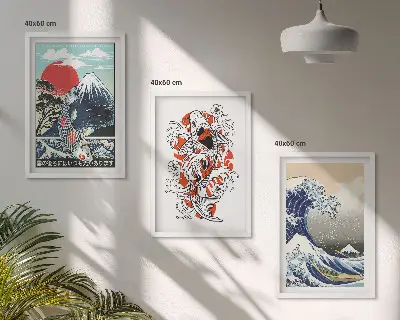 Večdelna slika v okvirju z motivom japonskega vala Kanagawa