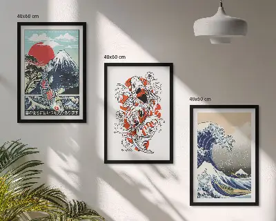Večdelna slika v okvirju z motivom japonskega vala Kanagawa