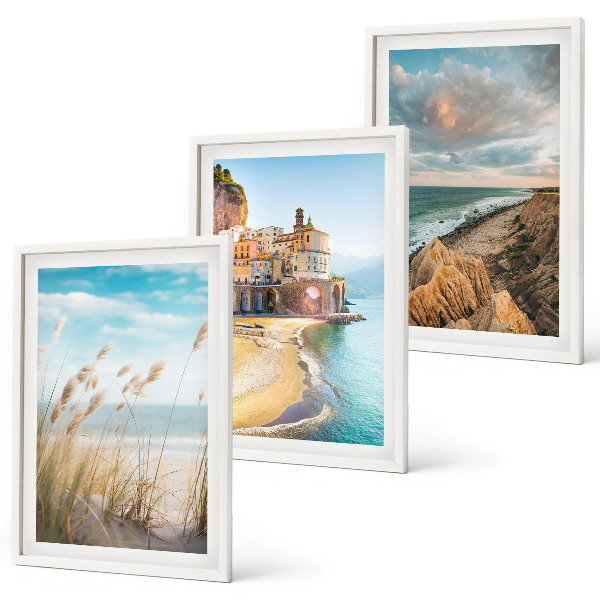 Set 3 slik v okvirju Pokrajine plaža pečine mesto