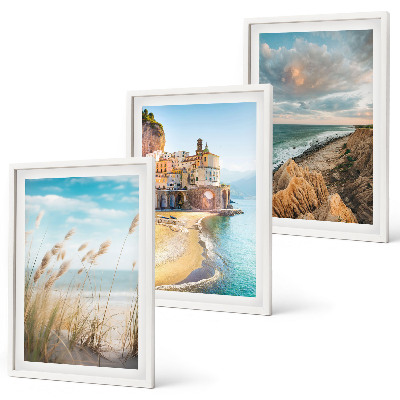 Set 3 slik v okvirju Pokrajine plaža pečine mesto