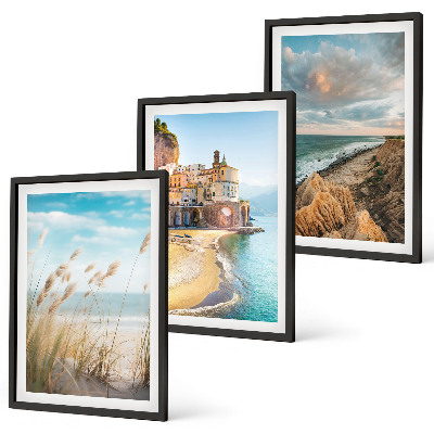 Set 3 slik v okvirju Pokrajine plaža pečine mesto