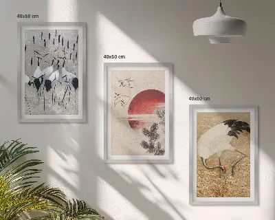 Japonska pokrajina žerjavov komplet 3 slik v okvirju