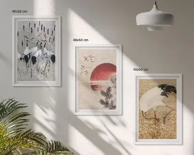 Japonska pokrajina žerjavov komplet 3 slik v okvirju