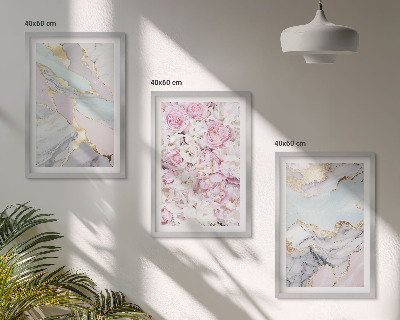 Večdelna slika v okvirju Rožnate rože marmorni pastel