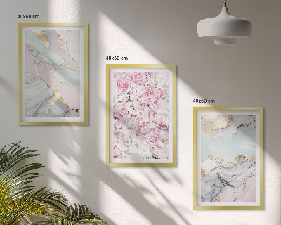 Večdelna slika v okvirju Rožnate rože marmorni pastel