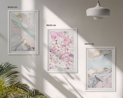 Večdelna slika v okvirju Rožnate rože marmorni pastel