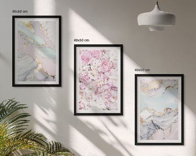 Večdelna slika v okvirju Rožnate rože marmorni pastel