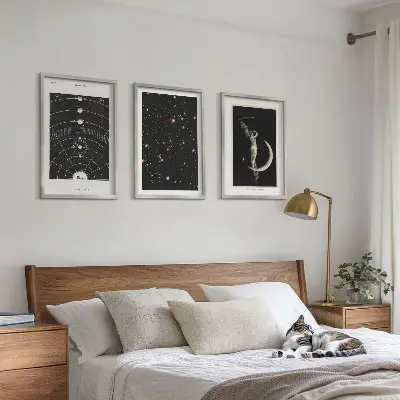 Nočna figura sončnega sistema komplet 3 slik v okvirju
