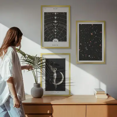 Nočna figura sončnega sistema komplet 3 slik v okvirju