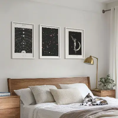 Nočna figura sončnega sistema komplet 3 slik v okvirju