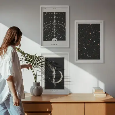 Nočna figura sončnega sistema komplet 3 slik v okvirju