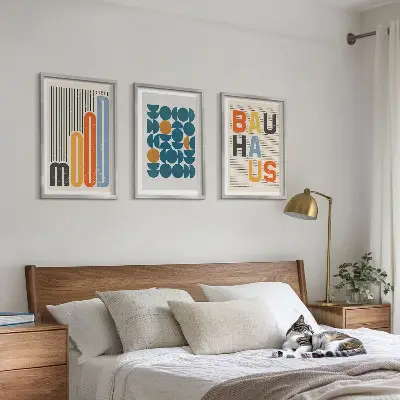 Geometrijski vzorci Bauhausa večdelna slika v okvirju