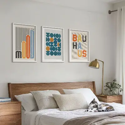 Geometrijski vzorci Bauhausa večdelna slika v okvirju