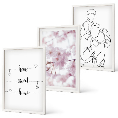 Set 3 slik v okvirju Minimalistična družina rož