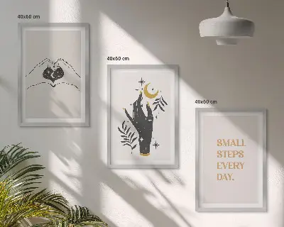 Minimalistične boemske ilustracije večdelna slika v okvirju