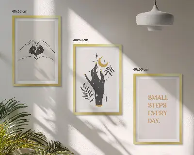 Minimalistične boemske ilustracije večdelna slika v okvirju