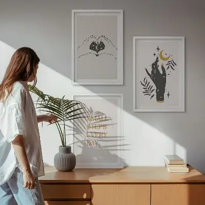 Minimalistične boemske ilustracije večdelna slika v okvirju