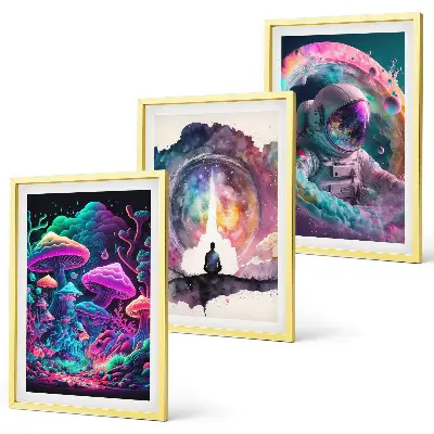 Večdelna slika v okvirju z motivom barvitih fantazijskih ilustracij