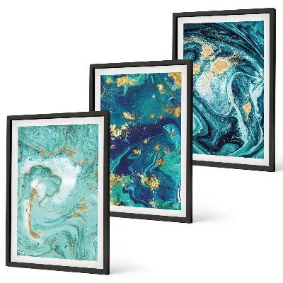Večdelna slika v okvirju z motivom turkizne abstrakcije