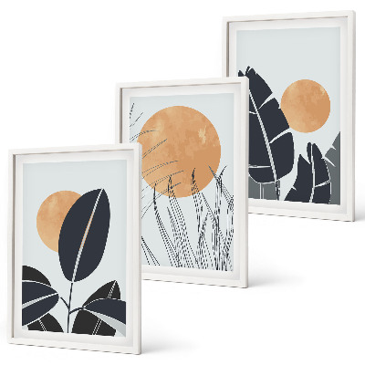 Set 3 slik v okvirju Rastlinski vzorci velika sonca minimalistični