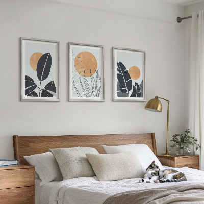 Set 3 slik v okvirju Rastlinski vzorci velika sonca minimalistični
