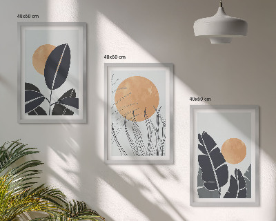Set 3 slik v okvirju Rastlinski vzorci velika sonca minimalistični