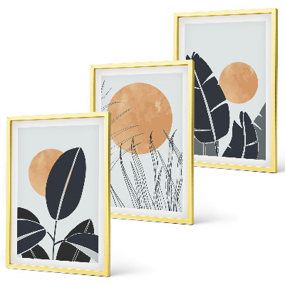 Set 3 slik v okvirju Rastlinski vzorci velika sonca minimalistični