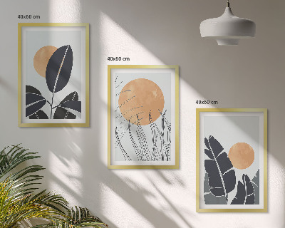 Set 3 slik v okvirju Rastlinski vzorci velika sonca minimalistični