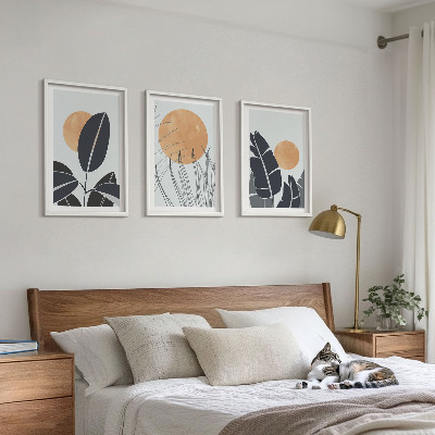 Set 3 slik v okvirju Rastlinski vzorci velika sonca minimalistični