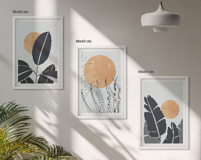 Set 3 slik v okvirju Rastlinski vzorci velika sonca minimalistični