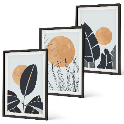 Set 3 slik v okvirju Rastlinski vzorci velika sonca minimalistični