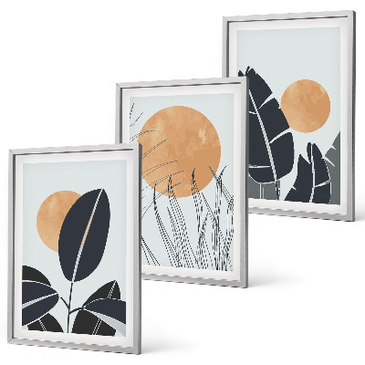 Set 3 slik v okvirju Rastlinski vzorci velika sonca minimalistični