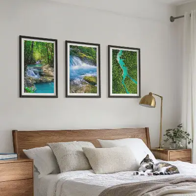 Komplet 3 slik v okvirju motiv zeleni gozdovi in kristalne vode
