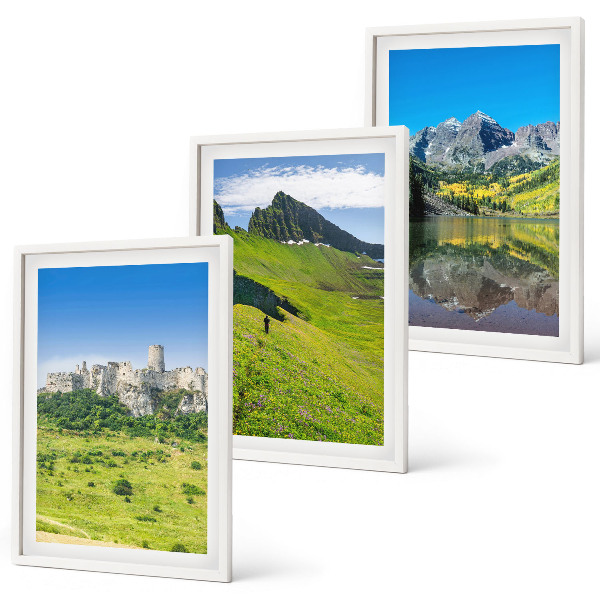 Set 3 slik v okvirju Zeleni griči z gradom