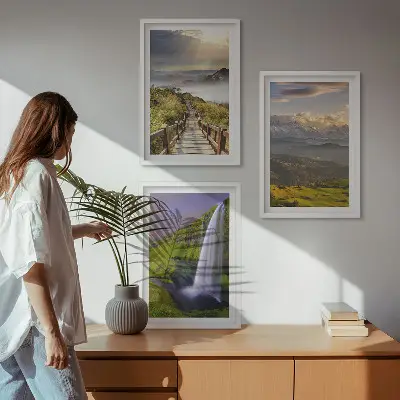 Slap gorskih pokrajin komplet 3 slik v okvirju
